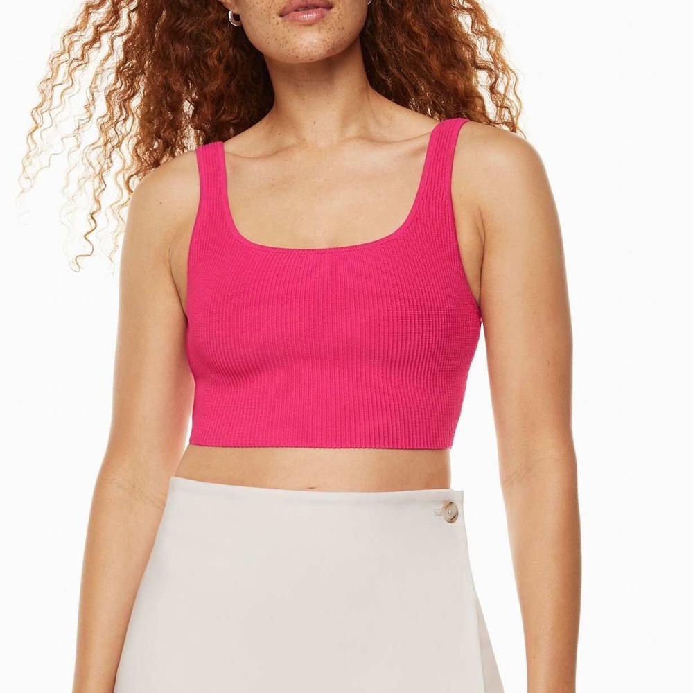 Aritzia Babaton Sculpt‎ Knit Squareneck Cropped Tank Top Hot Pink Magenta Large
